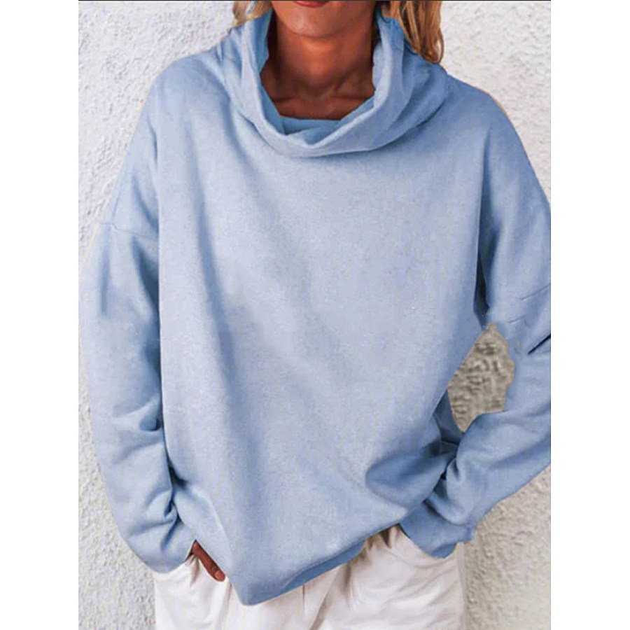 All match Casual Solid Color High neck Long sleeved Hoodies