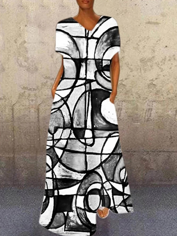 

Vintage Print V-neck Maxi Dress