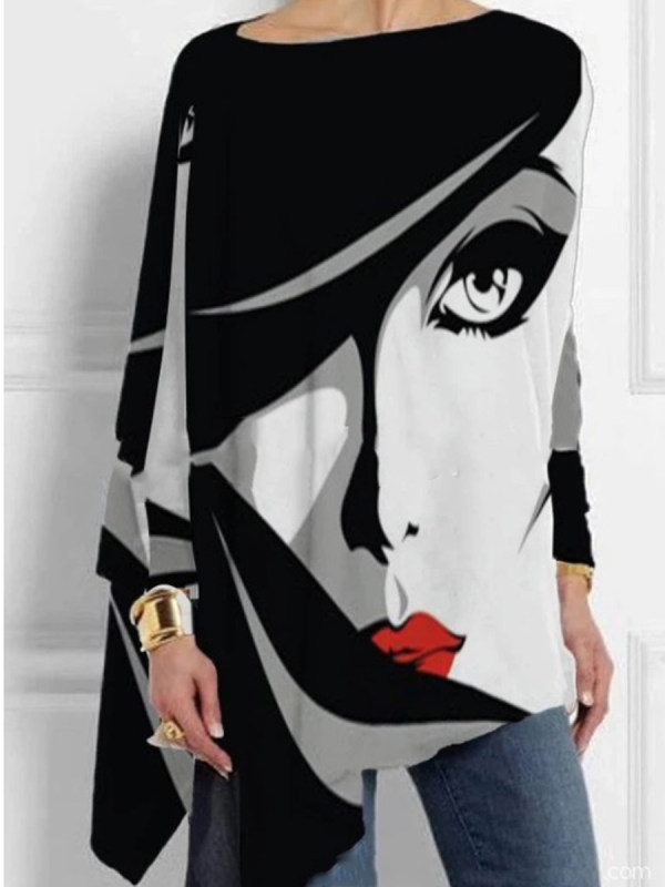 

Printed Round Neck Long Sleeve T-shirt