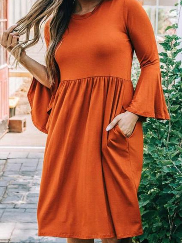 

Round neck casual comfortable flared sleeve dress