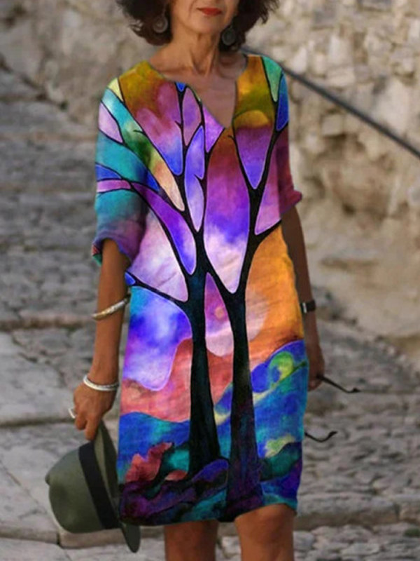 

Loose fashion print abstract plus size dress