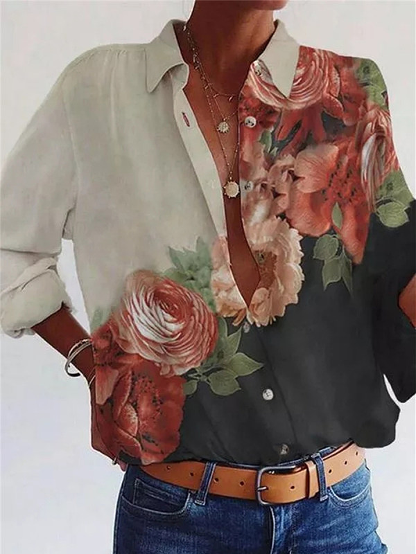 

Fashion Floral Stitching Printed Single-breasted Shirt