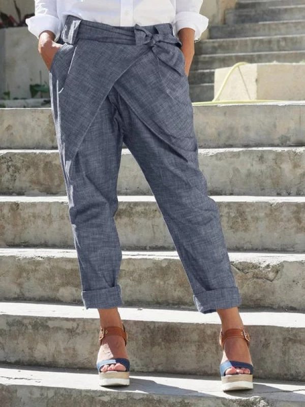 

Casual bow solid color pants