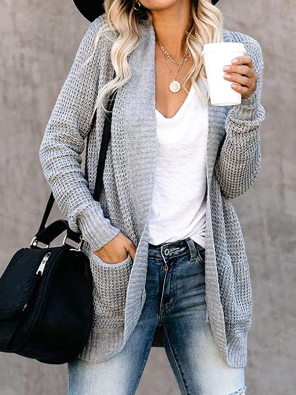 

Solid Pockets Loose Knit Cardigan