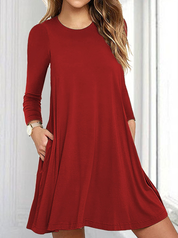 Fashion Long Sleeve Pocket Dress - holapick.com