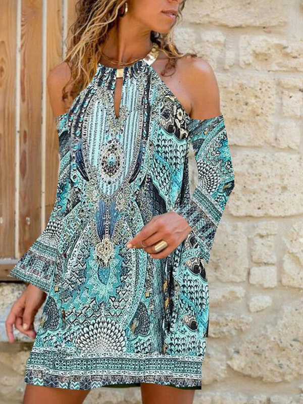 

Bohemian off-shoulder loose print dress