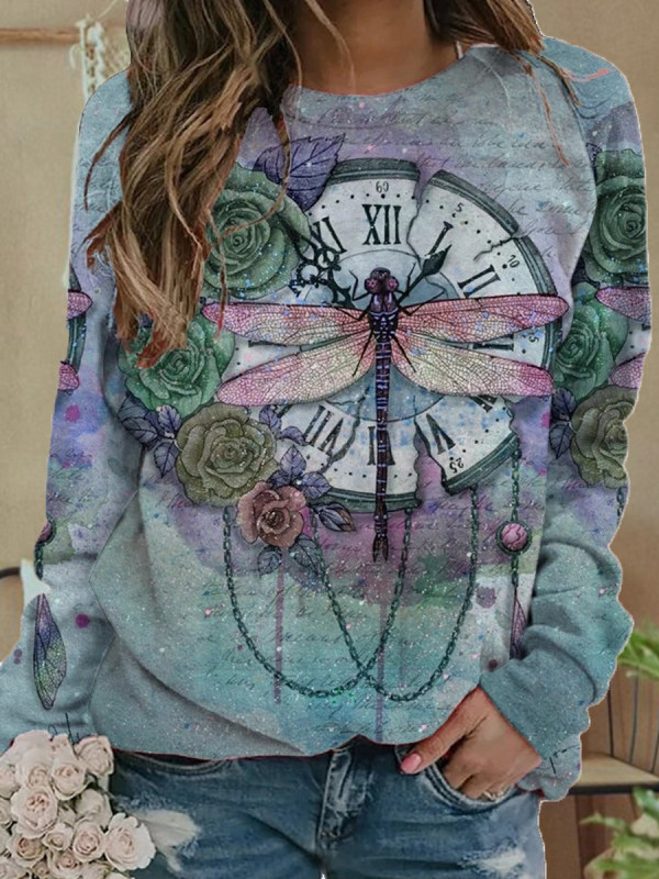 

Loose Digital Dragonfly Print Sweatshirt