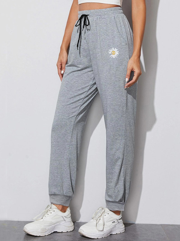 

Casual Printed Daisy Lace-up Pocket Pants