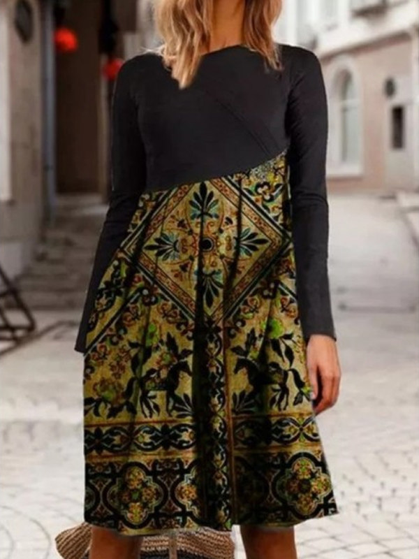 

Casual temperament pullover round neck dress