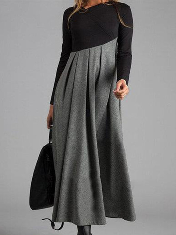 

Contrasting Color V-neck Long Sleeve Dress