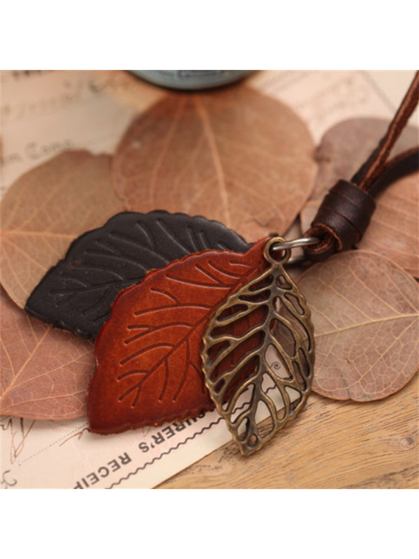 

Vintage leather leaf necklace