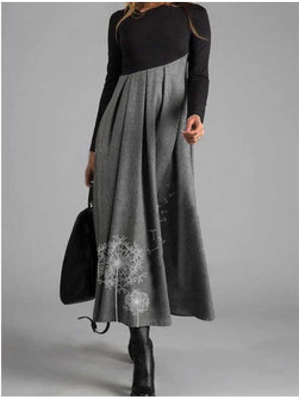 

Contrasting color v-neck stitching woolen dress
