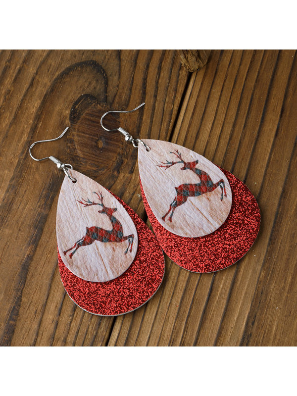 

Christmas water drop leather fashion earrings