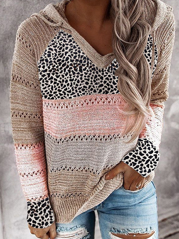 

Fashion color block leopard striped sweater