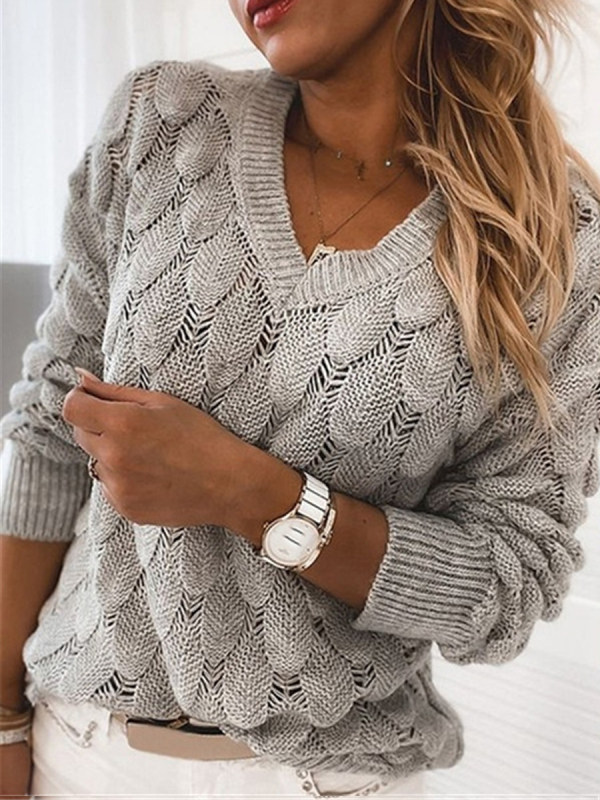 

Feather Hollow V-Neck Long Sleeve Sweater