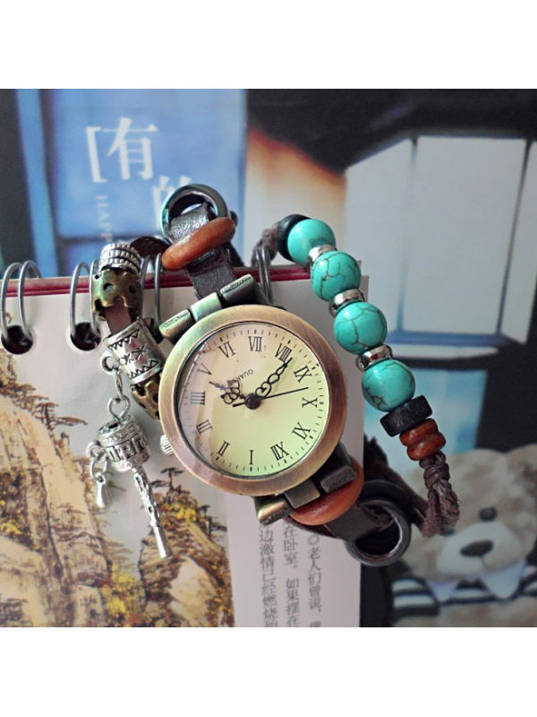 

Vintage hand-woven multi-layer ethnic style accessories leather strap watch