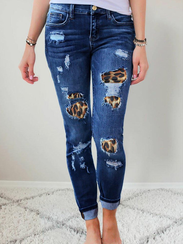 leopard ripped jeans