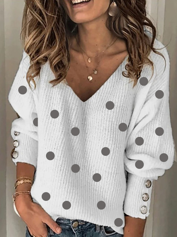 

V-Neck Polka Dot Print Sweater