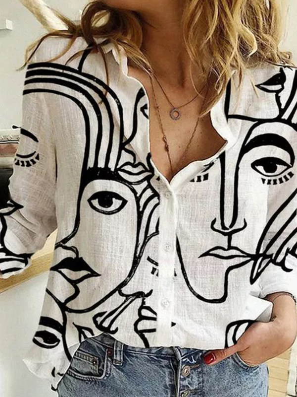 

Fashion Abstract Character Print Shirt