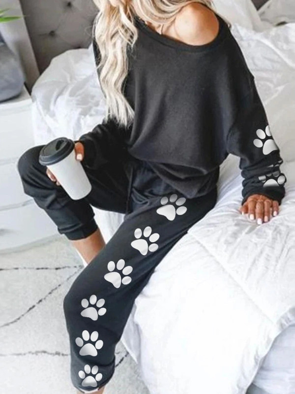 

Fashion Cat Paw Print Long Sleeve Suit