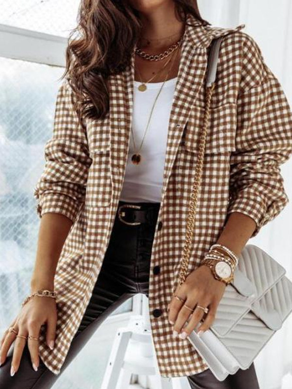 

Fashion Plaid Long Sleeve Casual Coat