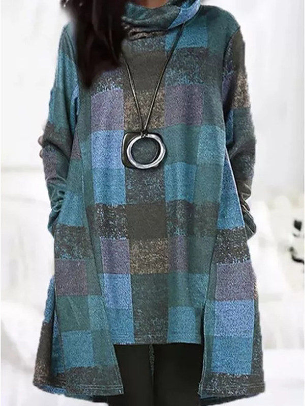 

New Long Sleeve Plaid Printed Casual Dress