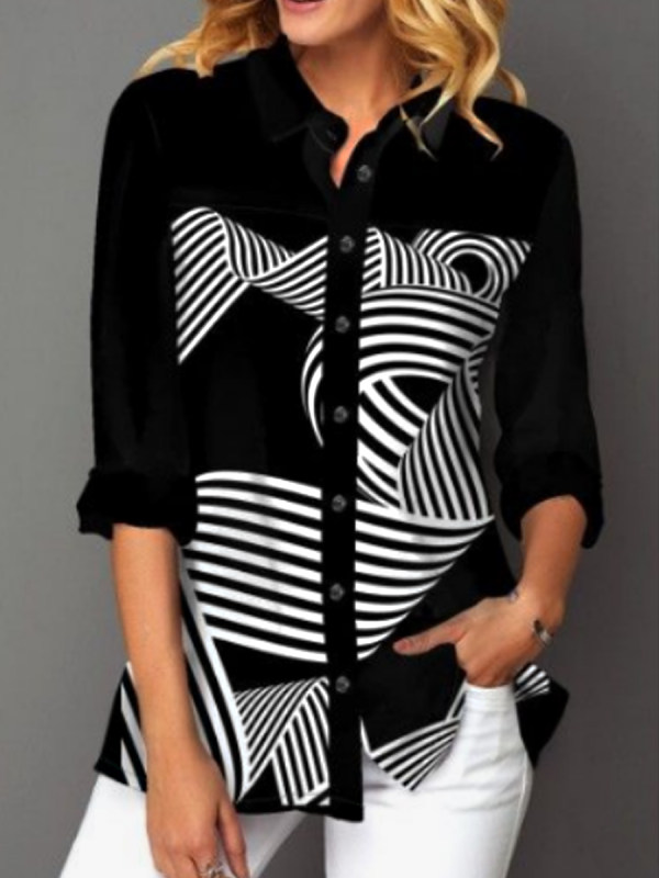 

Fashion Line Print Long Sleeve Shirt