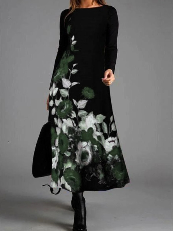 

Vintage Floral Print Cotton Long Sleeve Dress