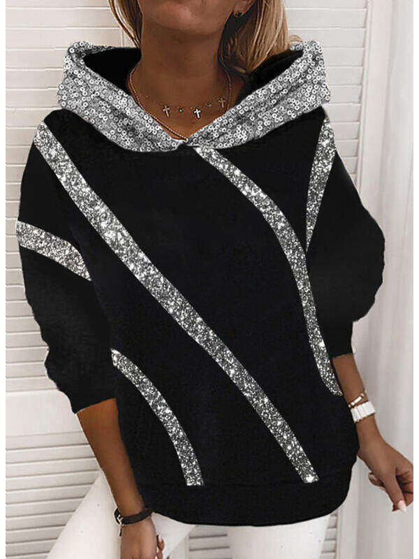 

Loose Hooded Sequin Printed Sweatshirt