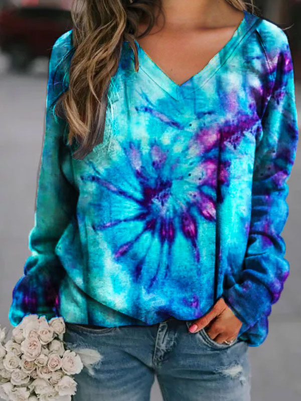 

Tie-dyed V-neck casual bottoming T-shirt top