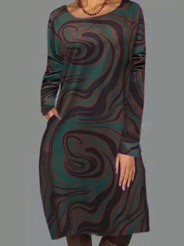 

Fashion Long Sleeve Printed Dress