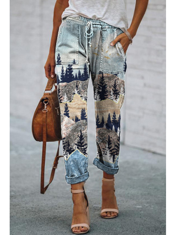 

Casual loose printed elastic waist harem pants