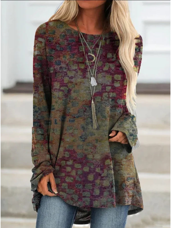 

Casual loose print long sleeve T-shirt