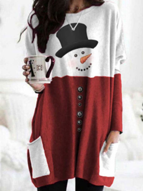 

Christmas Snowman Snowflake Loose Shift Dress