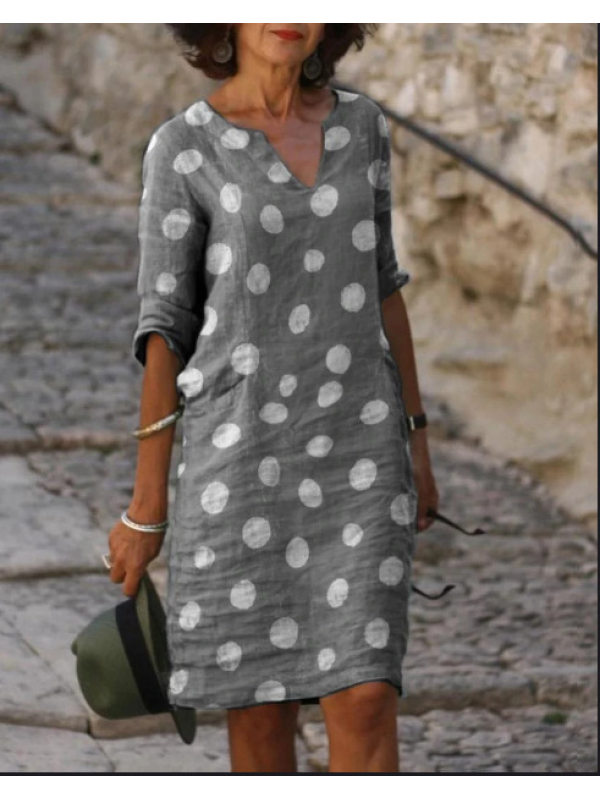 

Casual Polka Dot Shirt V-Neckline Shift Dress