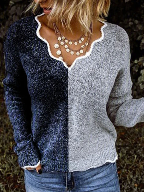 

Wool blend casual V-neck sweater