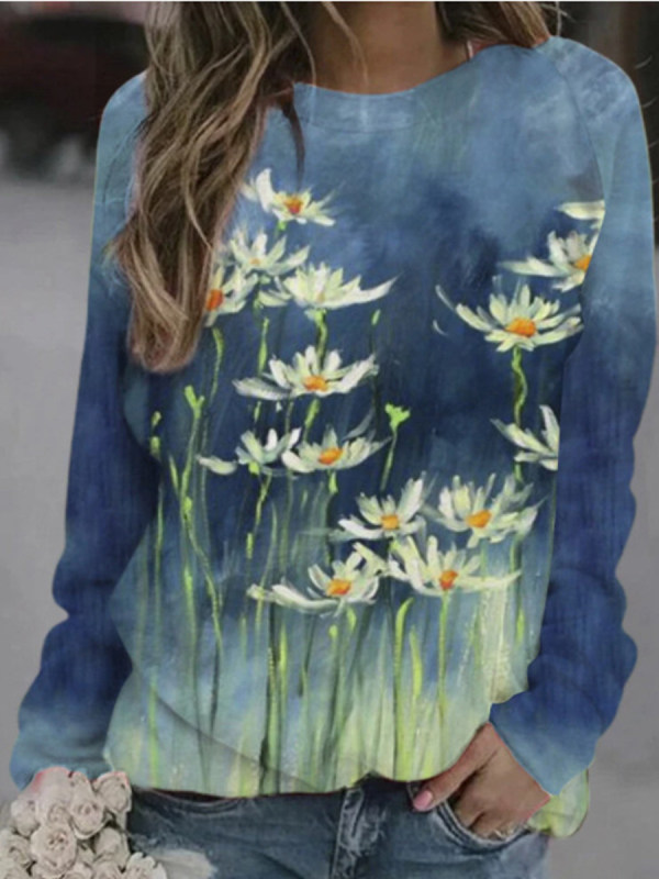 

Casual Daisy Print Long Sleeve T-Shirt