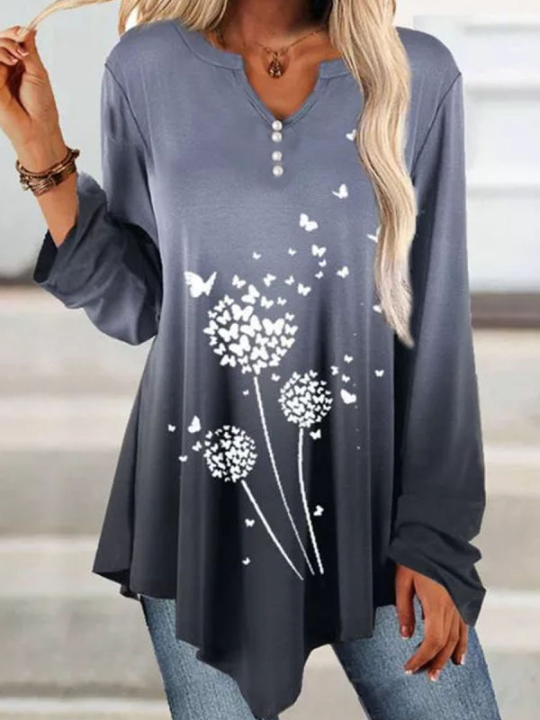 

Floral Casual V-Neckline Long Sleeve T-shirt