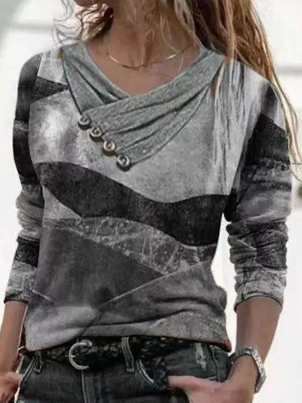 

Casual V Neck Long Sleeve T-shirt