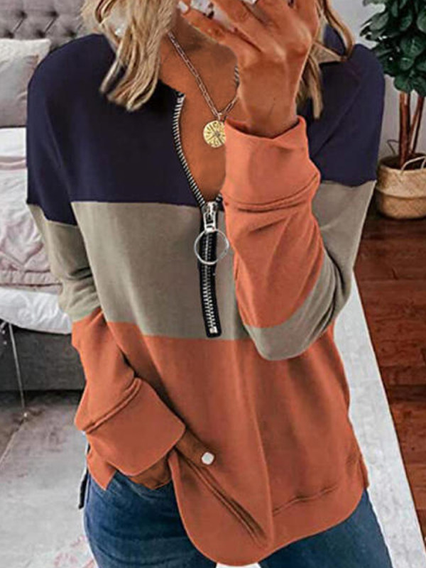 

Women Color Patchwork Casual Sweatshirt