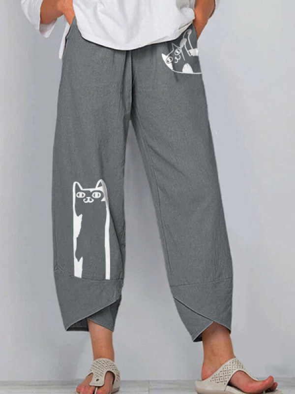 

Women's Cat Printed Vintage Loose Ethic Pants