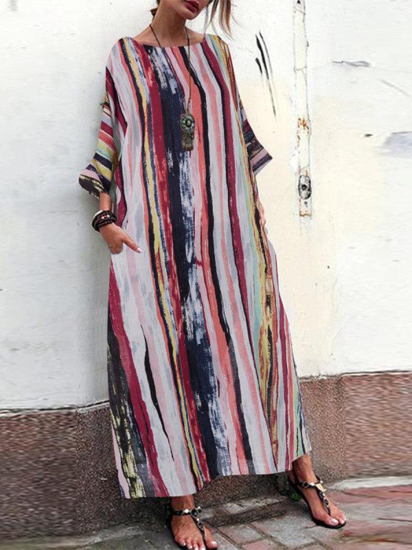 

Loose Casual Hot Sale Striped Contrast Color Print Long Skir