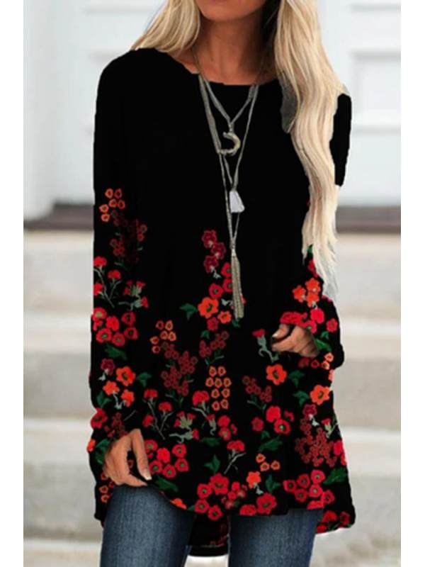 

Fashion Casual Loose Flower Printing Hot Sale Long T-shirt