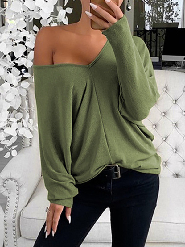 

Casual Solid Color V-neck Loose T-shirt