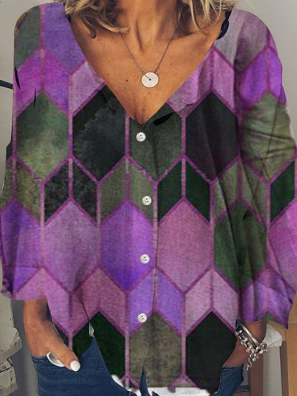 

Casual V-neck Printed Loose Shirt