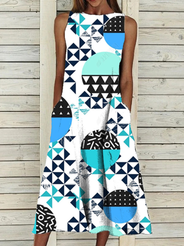 

Casual Geometric Print Round Neck Dress