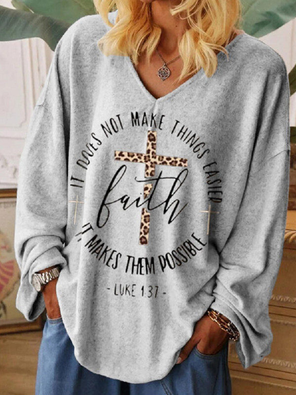 

Casual Letter Printed V-neck T-shirt