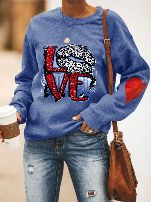 

Valentines Day Limited Printed Round Neck Loose Sweatshirt