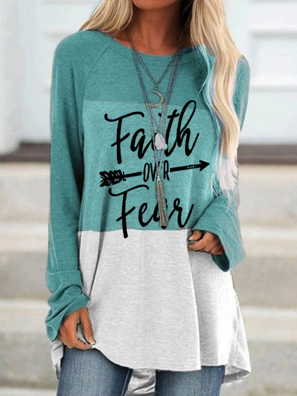 

Casual Color Matching Letter Print Long-Sleeved T-Shirt