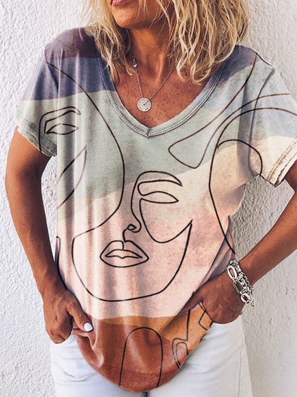 

Fashion Abstract Character Print T-Shirt